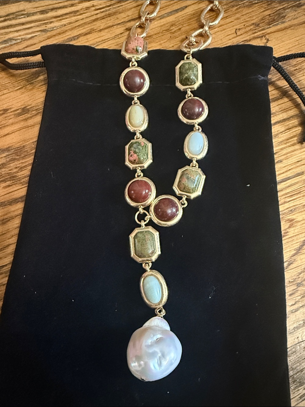 Camila Coelho Gold-Tone Multi-Stone Necklace with Pearl Drop NWT 16 +3